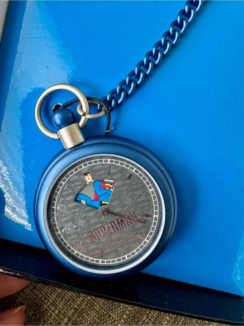 Warner Bros. Blue Superman Pocket Watch Necklace with Chain